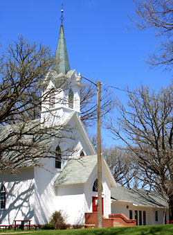 A photo of Nora church in the spring.
